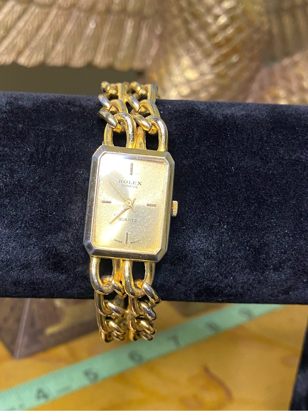 Rolex style Women's Gold Rectangular Link Bracelet Watch